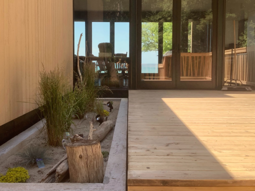 Cedar and Concrete Front Entrance